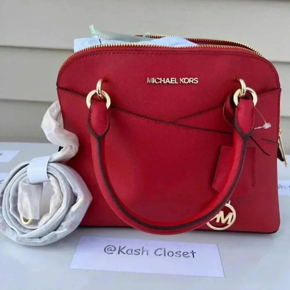 Michael Kors Dome Satchel Purse Jet Set Medium Bag Flame - Picture 7 of 11